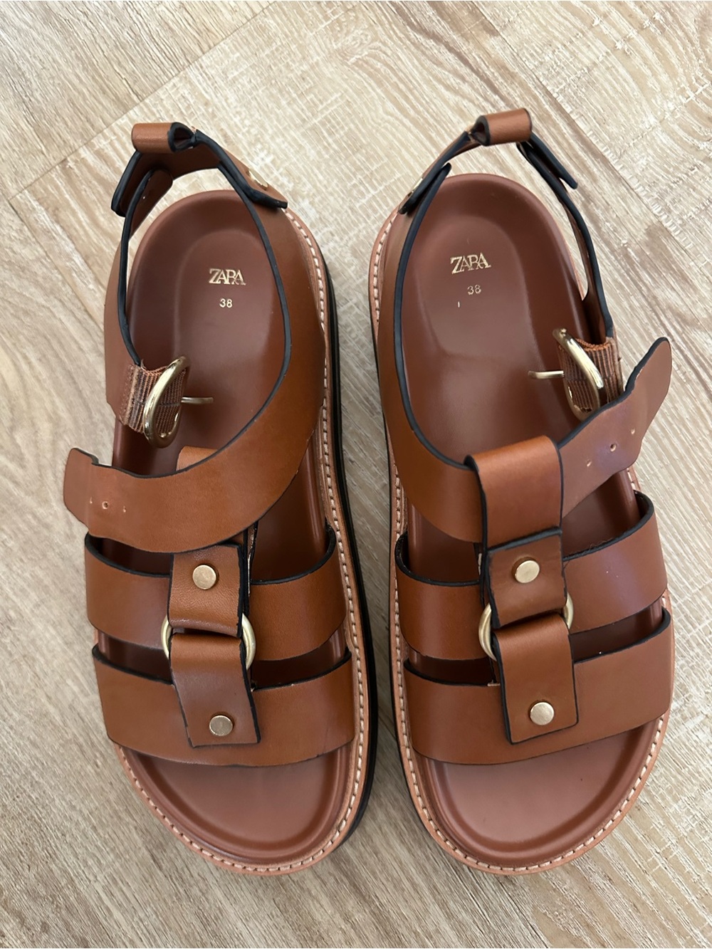 ZARA Brown Leather women’s Strappy Sandals